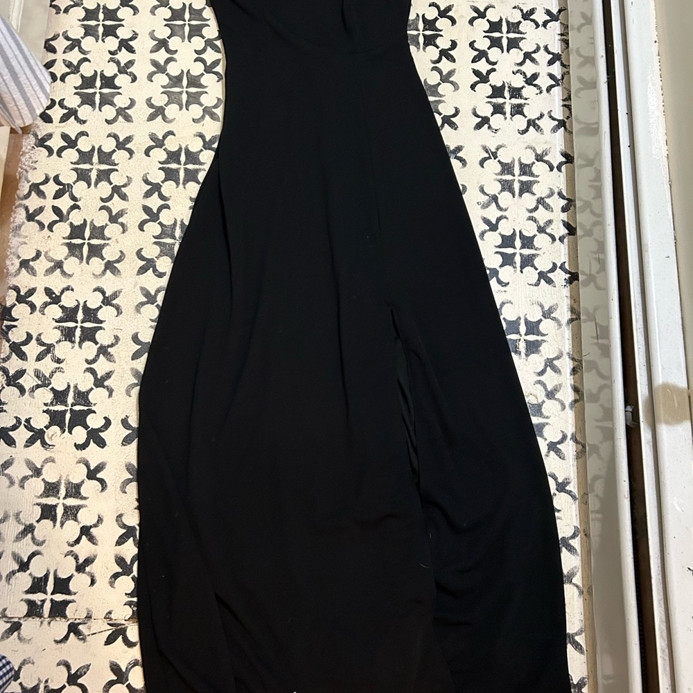 Birdy Grey Black One Shoulder Asymmetrical Slit Gown - Picture 6 of 9